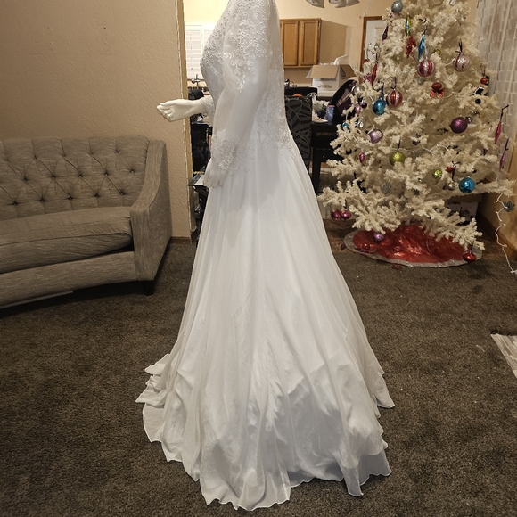 DRESS DeKlaire wedding dress Large long sleeve see-thru k303 off-white - Picture 4 of 10